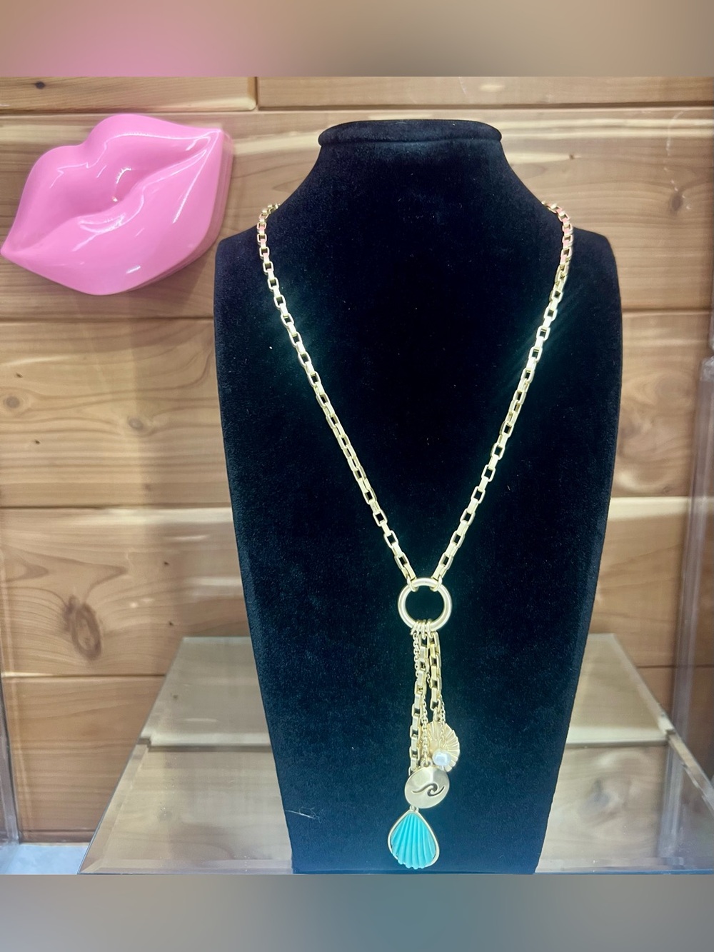Lucky Brand Gold-Tone Necklace with Turquoise Shell Charm